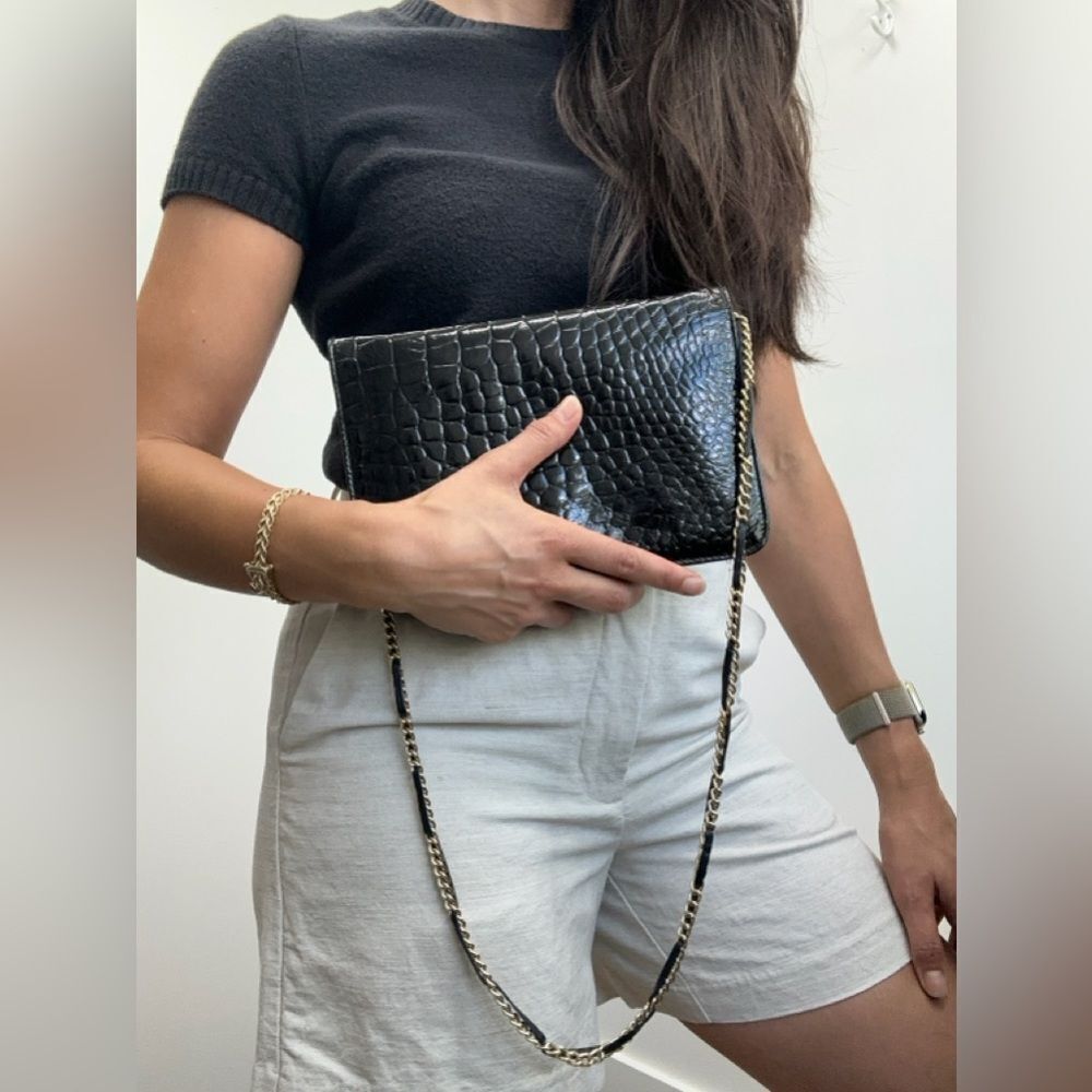 Carla Marchi Vintage 80’s Black Patent Leather Croc Embossed Crossbody Purse